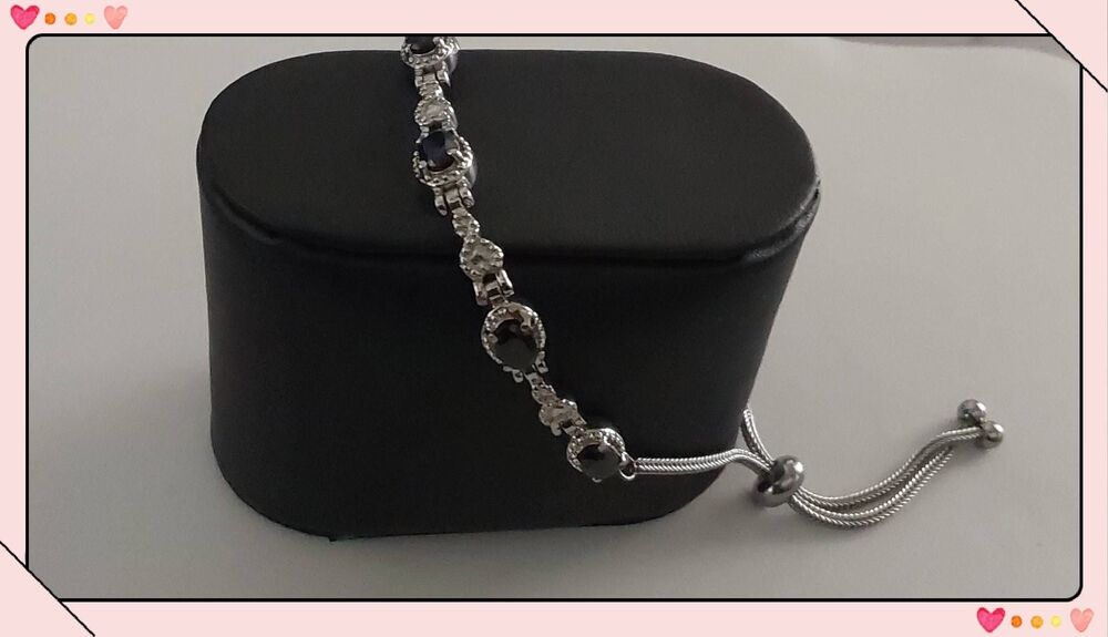 7 Ct. Natural Thai Midnight Sapphire Gems Heart Accent Bolo Bracelet